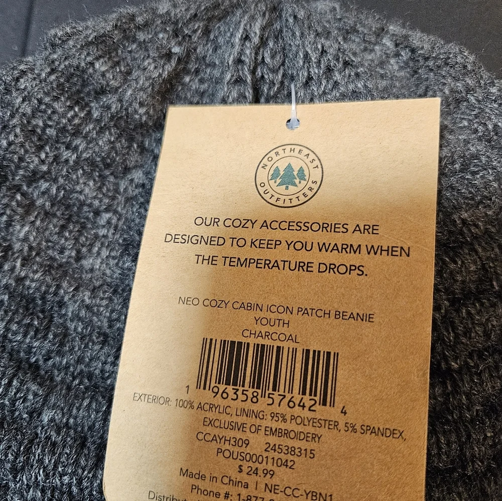 Northeast Outfitters Youth Cozy Cabin Icon Patch Beanie: GRAY/SHARK: NWT: OS